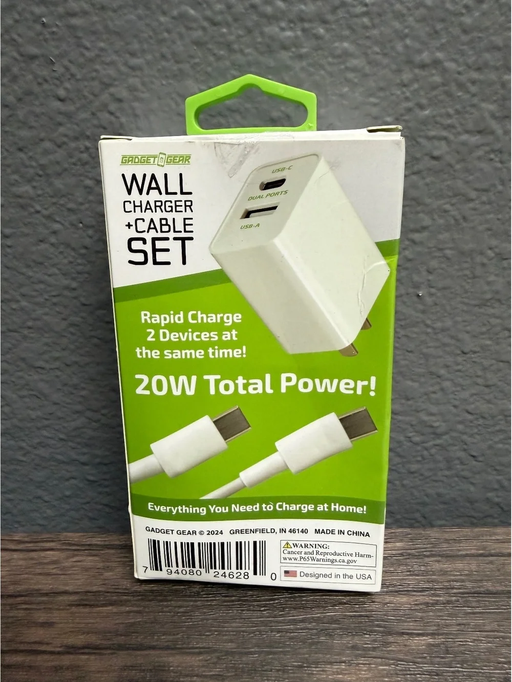 20W USB-C Wall Charger Block & 3ft USB-C to USB-C Fast Charging Cable Set Black